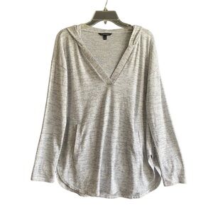 Banana Republic Long Sleeve Hooded Shirt. Black/Gray/White Stripe. Size Medium